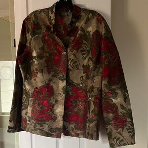Chico's Additions Floral Collarless Jacket in Red, Green, Blue